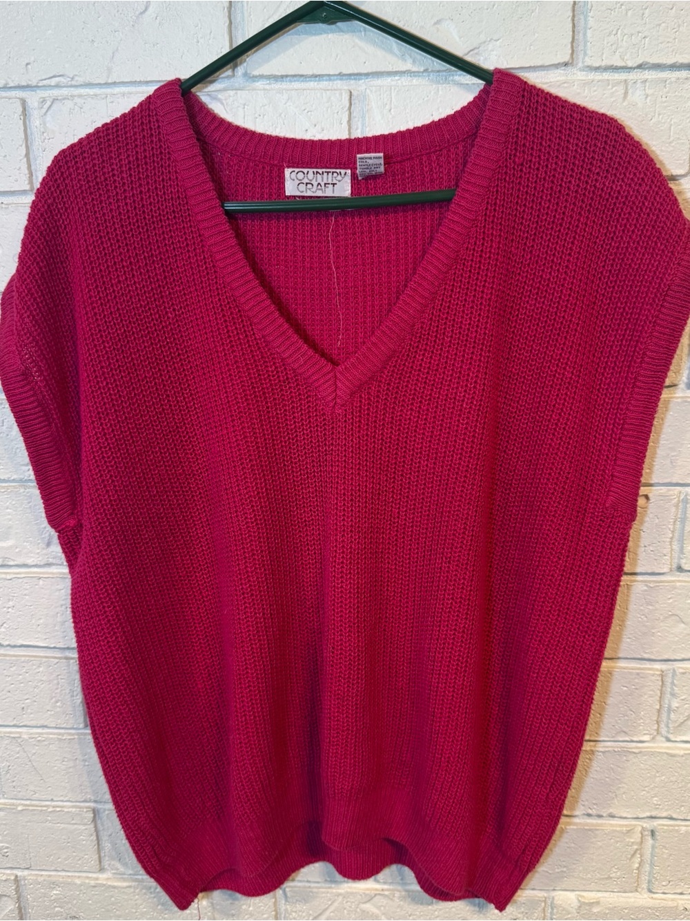 Vintage 80s 90s Country Craft Pink V-Neck Knit Sweater Vest Women’s XL